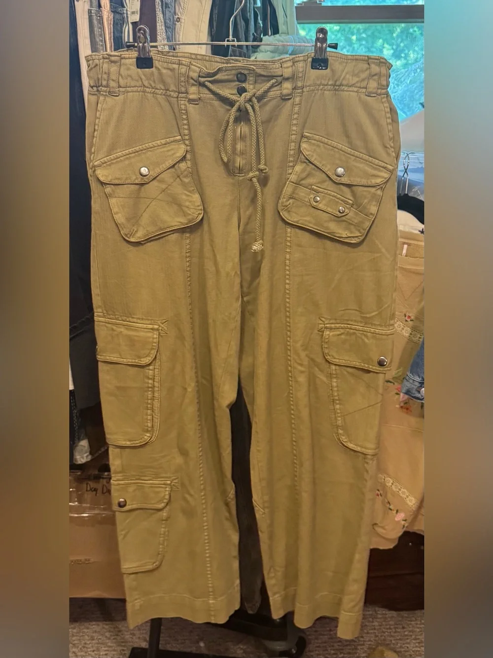 NWOT Free People We The Free Tahiti Cargo Pants - teak brown green tan - Medium
